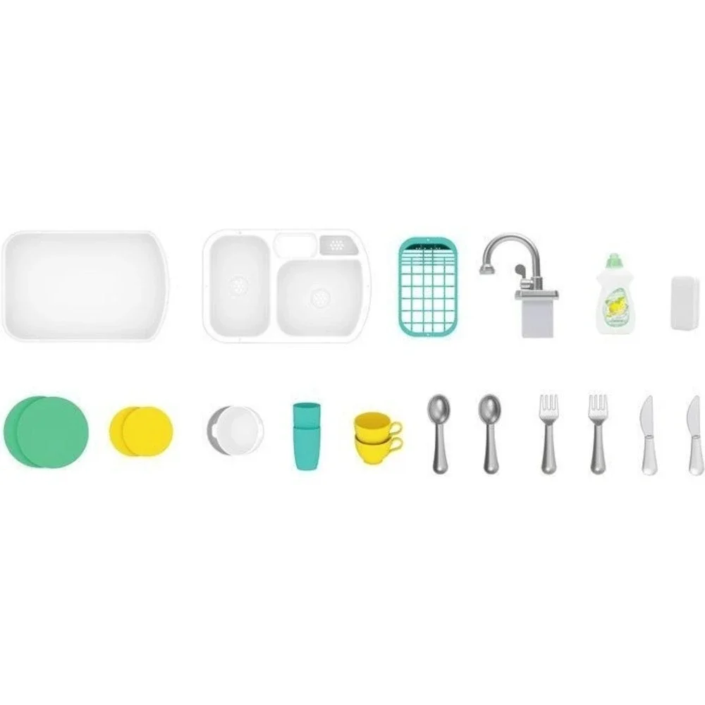 J'Adore Kitchen Sink Play Set 22 Piece Working Faucet with Flowing Water Toddler - Picture 5 of 6